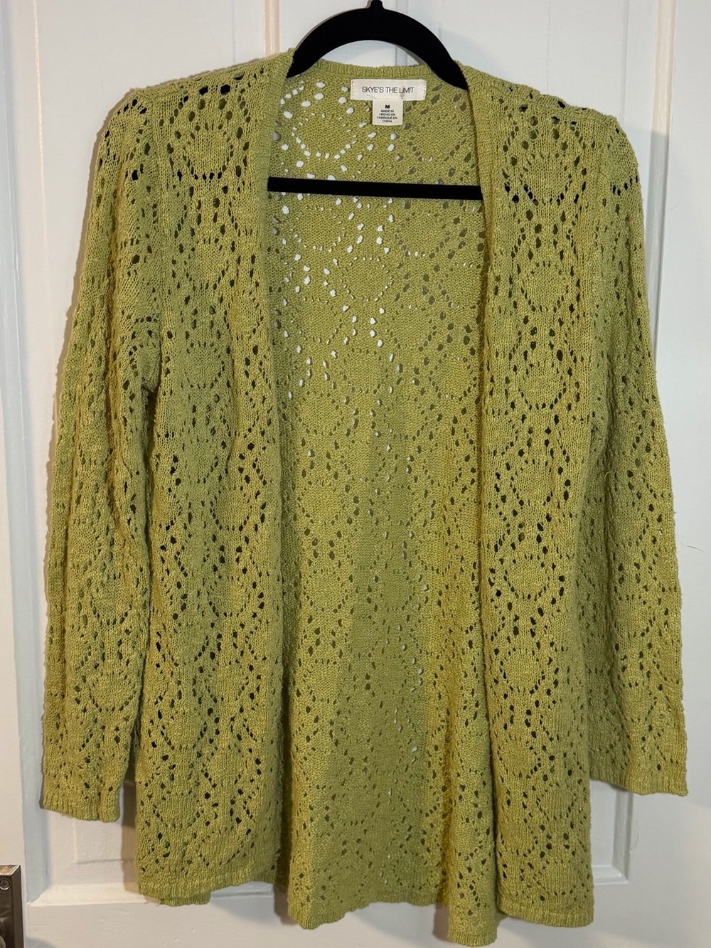 Skye's the Limit Cotton-Blend Light Green Open-Front Lace Knit Cardigan